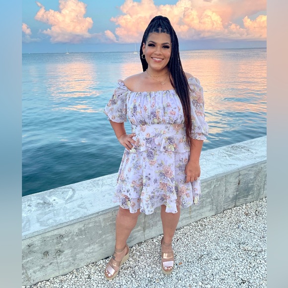 Purple Floral Ruffle Mini Dress - Picture 1 of 4